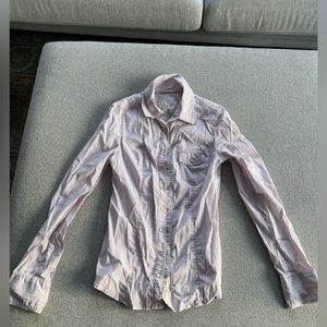 Guess button stripe purple shirt